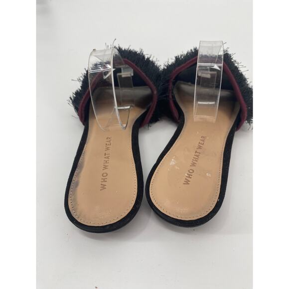 WHO WHAT WEAR women 6.5 black fringe slide Sandals - Picture 4 of 5